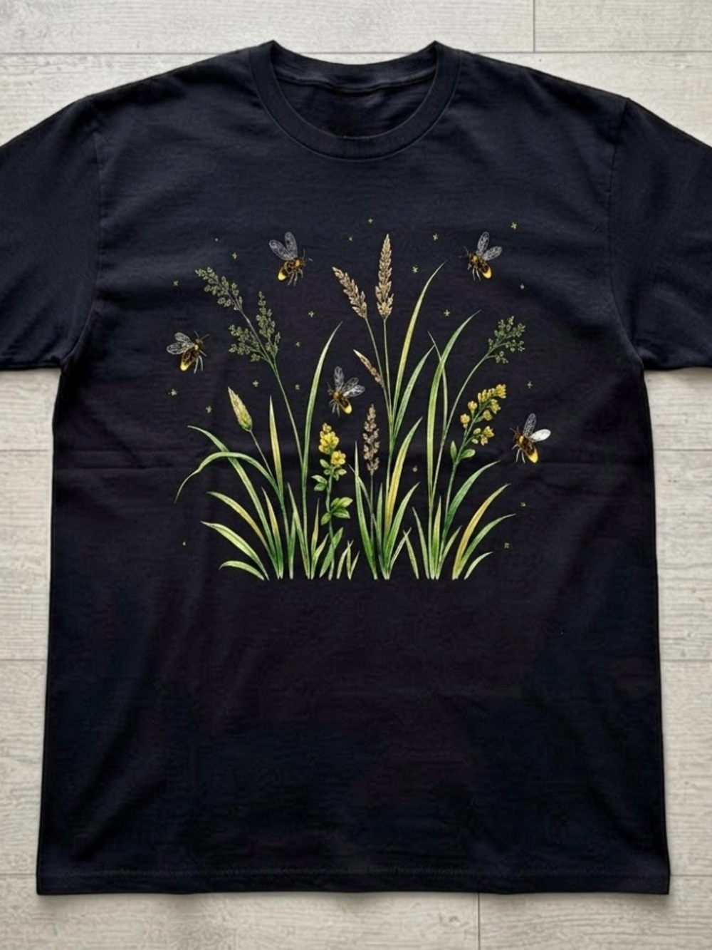 Wildflowers and Bees Botanical Cottagecore Nature Illustration T-Shirt